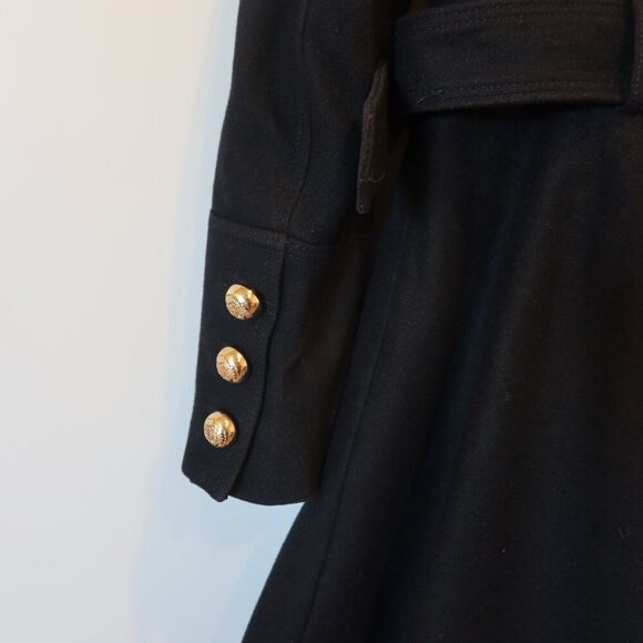 Miss Sixty Double Breasted Peacoat Wool Blend black Belt Trench gold S military - Picture 4 of 15